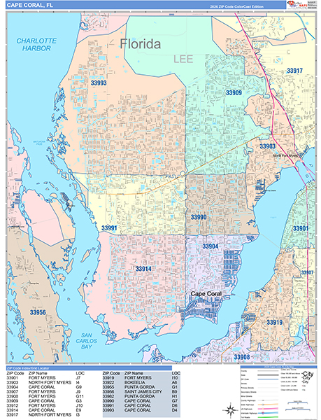 Cape Coral, FL Zip Code Map